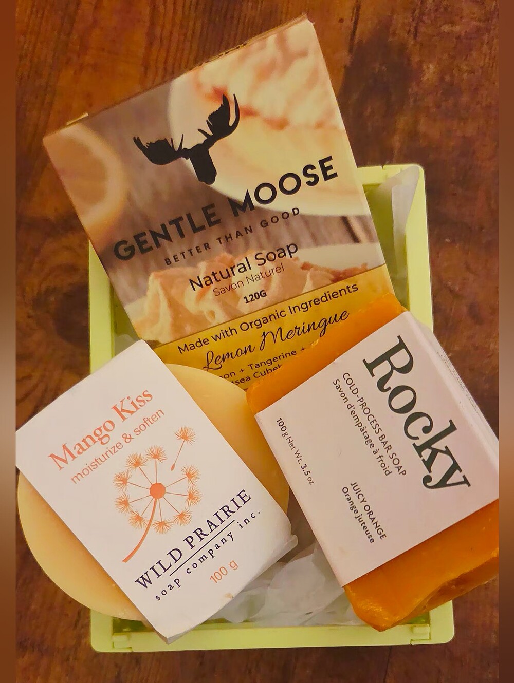 Natural Soap Trio - Lemon Meringue, Mango Kiss & Rocky Orange With Basket